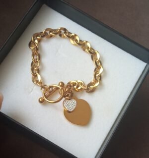 pulsera dorada de corazon Pulsera de mujer dorada con dije de corazón de acero inoxidable