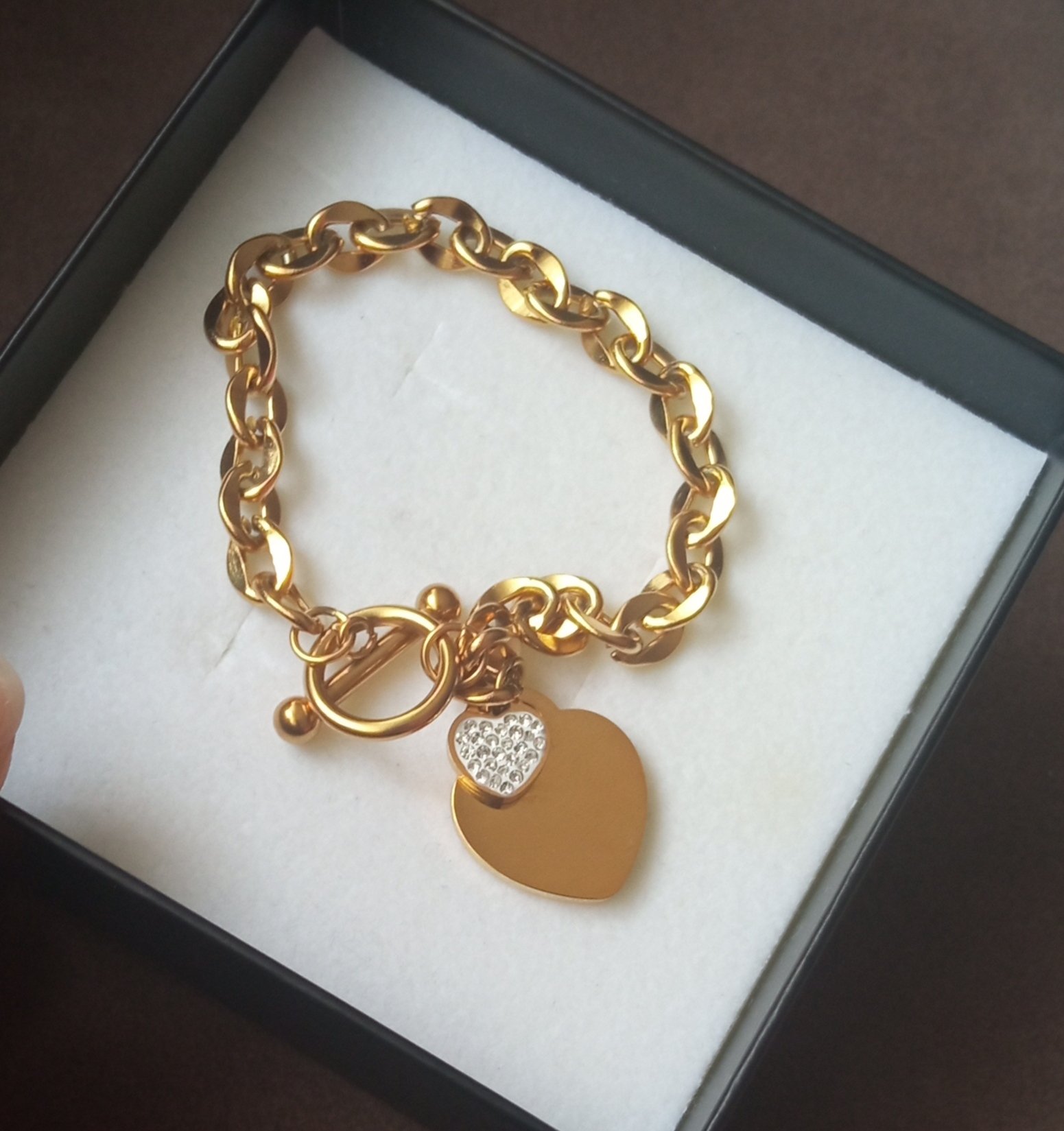 pulsera dorada de corazon Pulsera de mujer dorada con dije de corazón de acero inoxidable