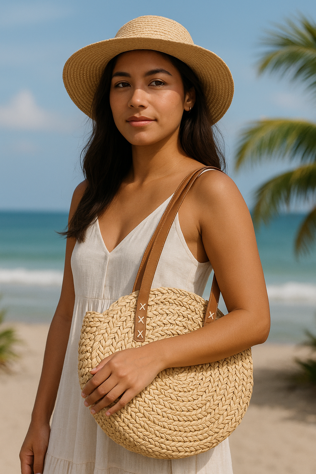 Bolso de paja redondo