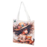 Tote Bag Ilustrada “Niña y Gato” – Bolsa de Lona Ecológica con Diseño Vintage y Flores