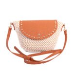 Bolso trenzado efecto Rafia con bandolera, marrón