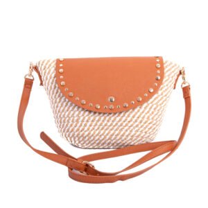 bolso paja solapa Bolso trenzado efecto Rafia con bandolera, marrón