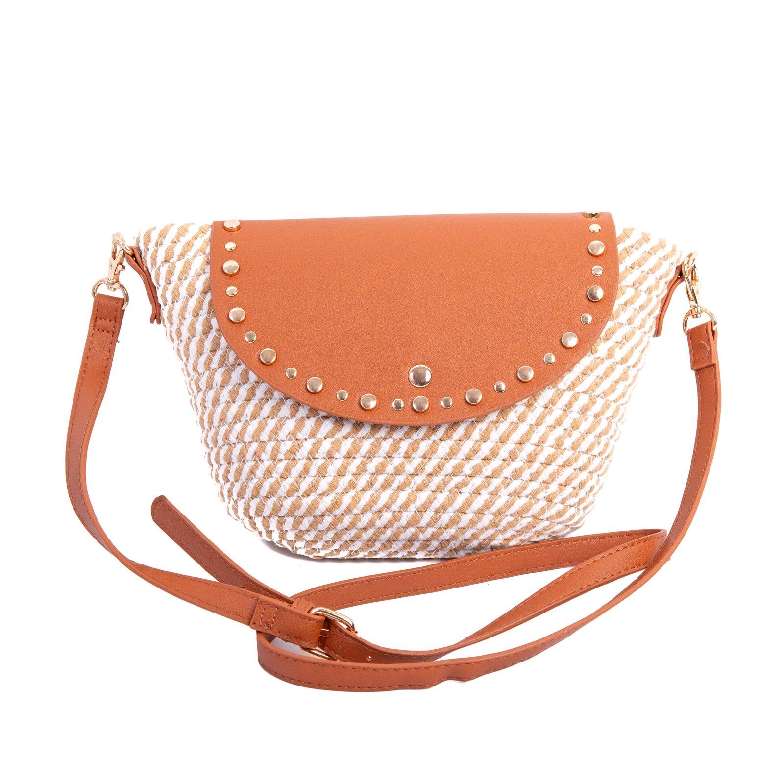 Bolso trenzado efecto Rafia con bandolera, marrón