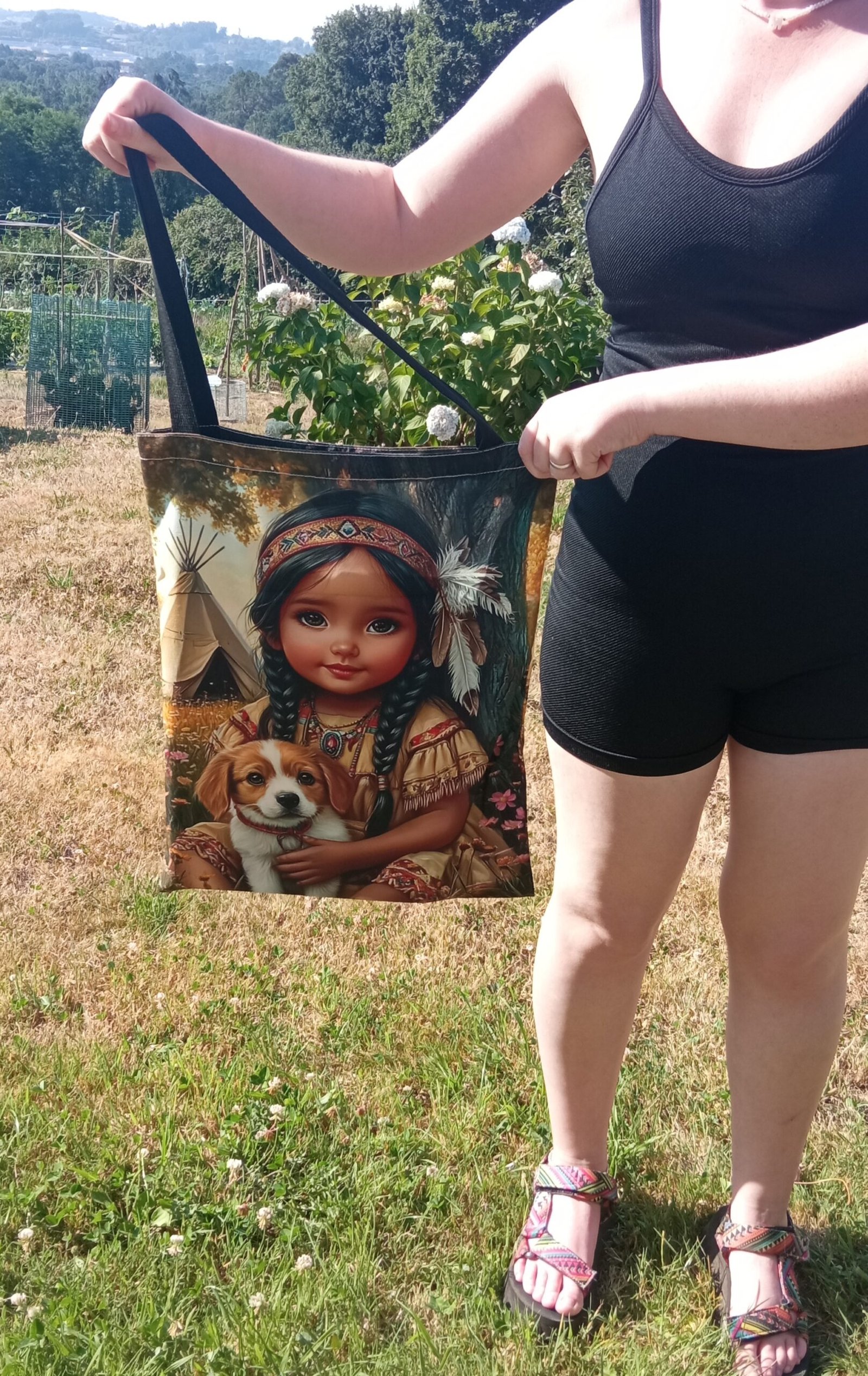 Bolsa de tela con diseño de niña Indígena