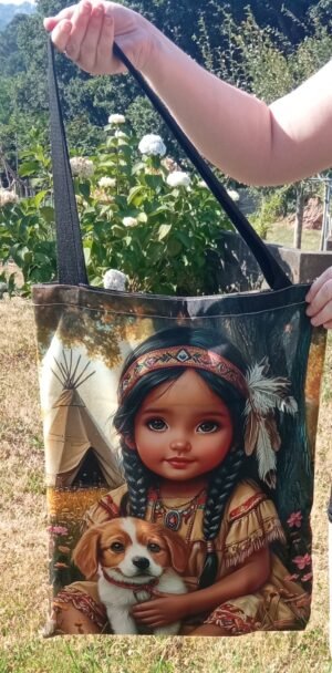 Bolsa de tela con diseño de niña Indígena