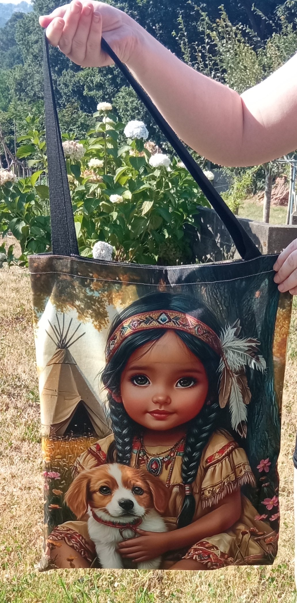 Bolsa de tela con diseño de niña Indígena