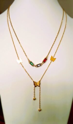 1759671417044 2 Collar doble dorado con mariposas y piedras de colores para mujer