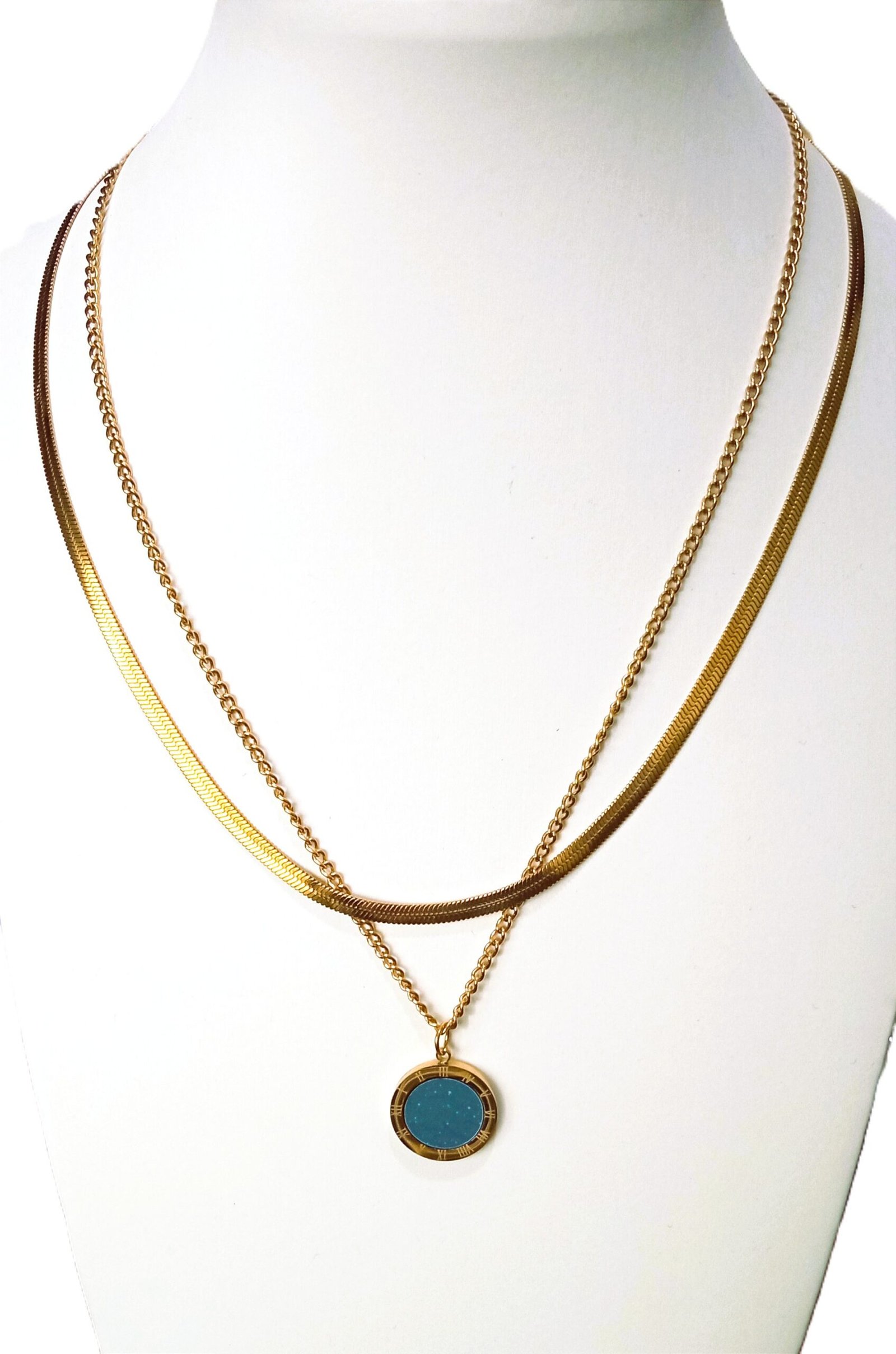 Collar 2 en 1 con colgante redondo de acero inoxidable vintage