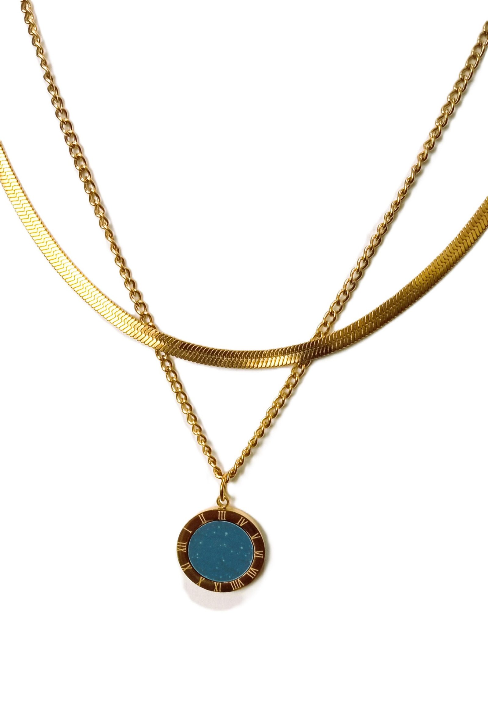 Collar 2 en 1 con colgante redondo de acero inoxidable vintage