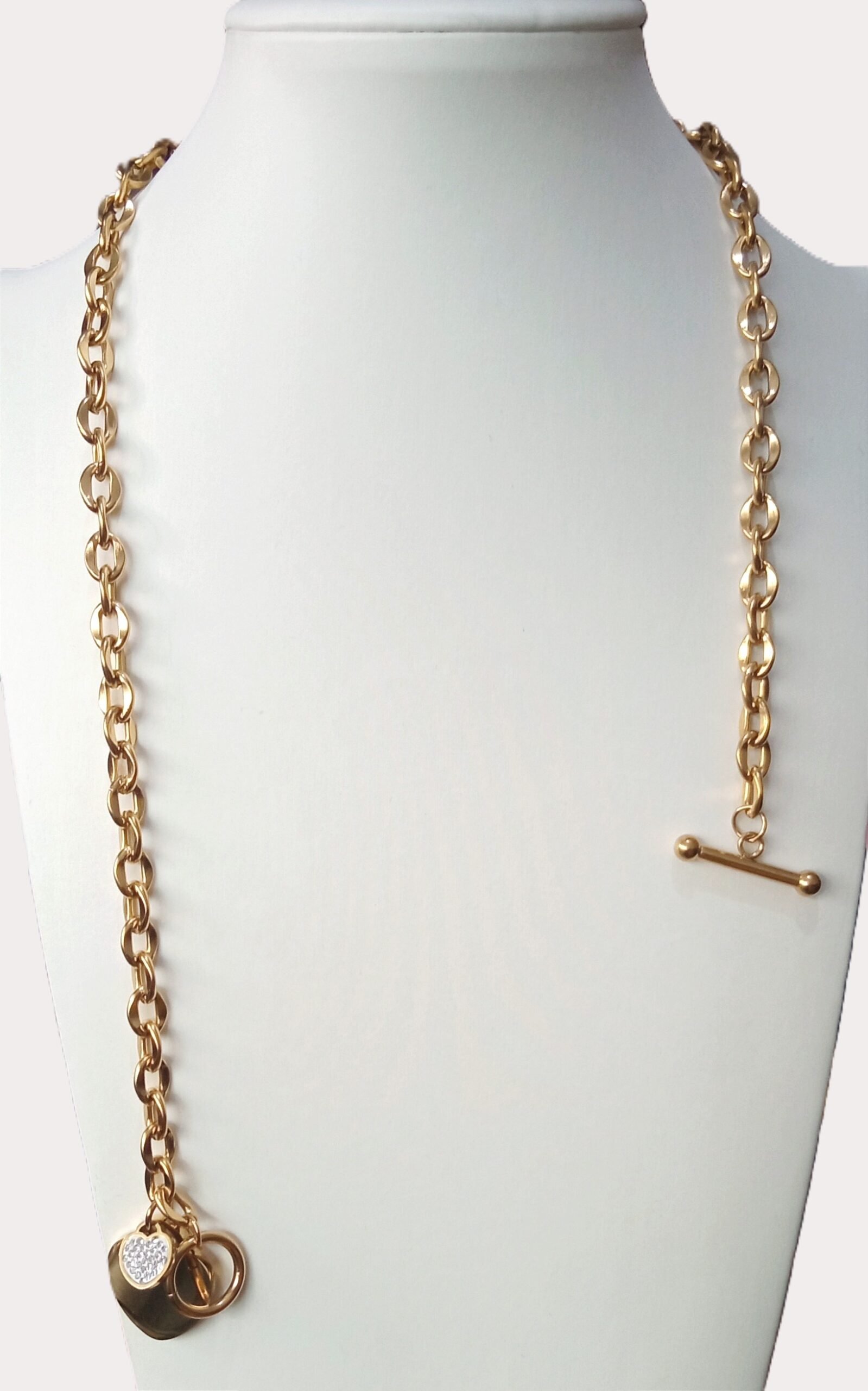 Collar de corazón con cierre OT de acero titanio dorado para mujer