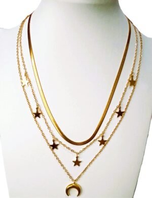 collar triple 3 Cadena de tres capas con estrellas de acero inoxidable para mujer